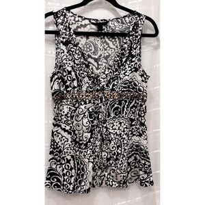 VTG Express Design Studio Silk Blend Paisley Studded Tank Top Black White Medium
